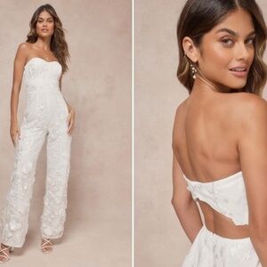 LULU's Wedding Bridal Shower Rehearsal Dinner Sexy Floral Jumpsuit Pantsuit NWOT